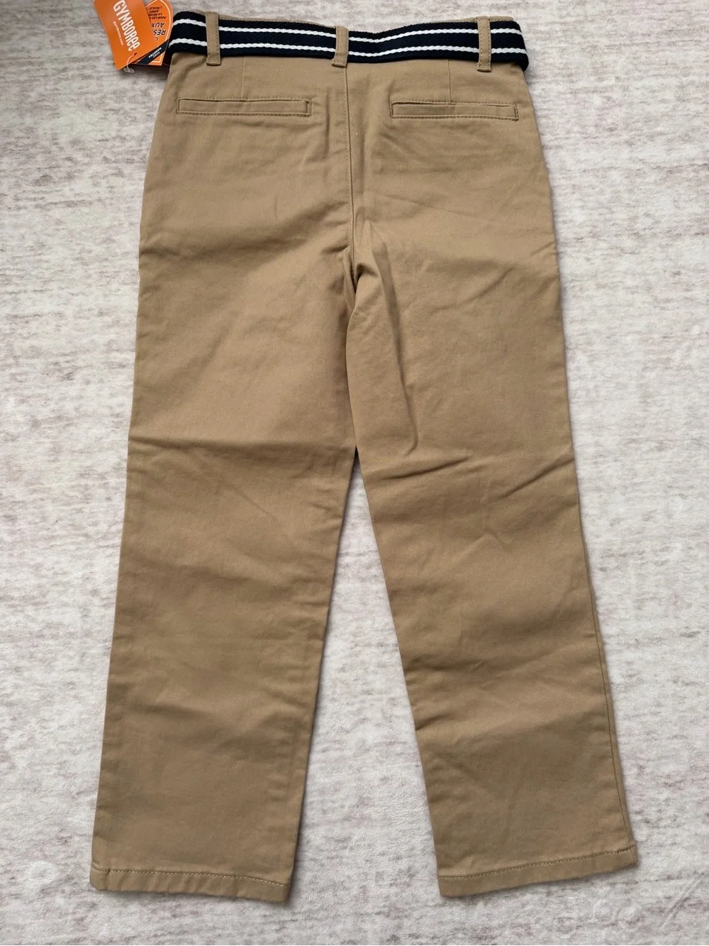 Gymboree Tan Chino Pants with Navy & White Stripe Belt